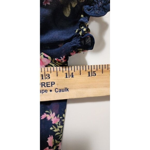 Abercrombie Kids Floral Ruffle Sheer Navy Peasant Blouse Size M - Picture 9 of 9